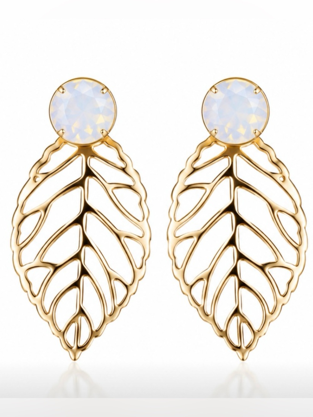 14K Plated Gold Leaf Dangle Earrings
